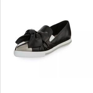 Miu Miu Black Leather Bow Platform Cap-Toe  Size 36 EU